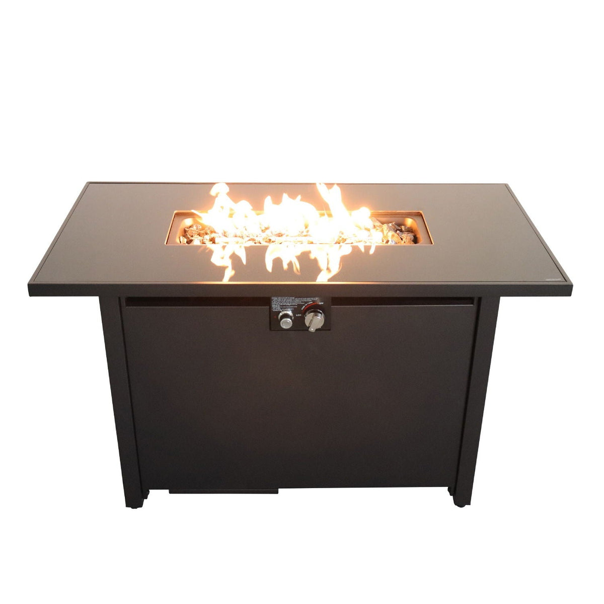 Outdoor Fire Pit Table with Smoked Glass Top - Black