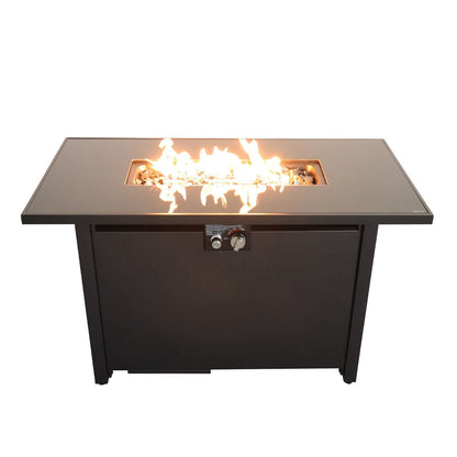 Outdoor Fire Pit Table with Smoked Glass Top - Black