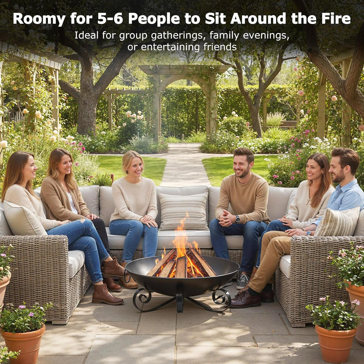 24'' Portable Metal Fire Pit for outside Wood Burning with Handles