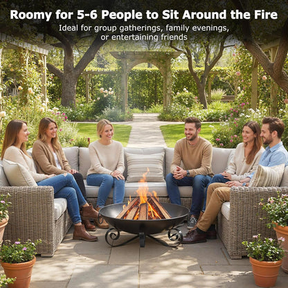 24'' Portable Metal Fire Pit for outside Wood Burning with Handles