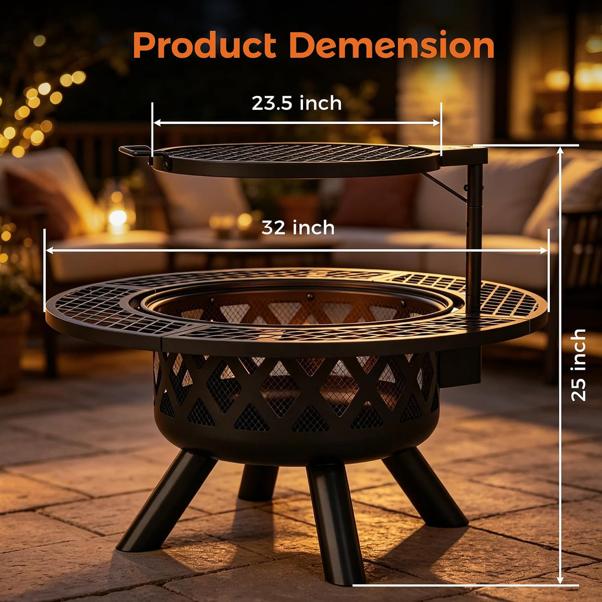 32 Inch Outdoor Fire Pits for outside Wood Burning Fire Pit for Outdoor