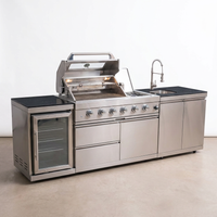 Modular Outdoor Kitchen BBQ Island, 104" Outdoor Kitchen Propane Gas Island Grill with Sink, Compact Refrigerator, Storage Cabinets, Rotisserie Kit (Silver, 104") — Studio Shot