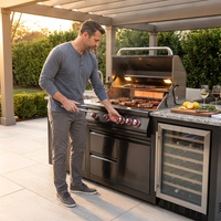 Outdoor Kitchen Island Black Stainless Steel with Sink & 46-Inch 4-Burner 72000 BTU Grill, Wine Cooler, Refrigerator, Rotisserie Kit & Granite Countertops — Lifestyle