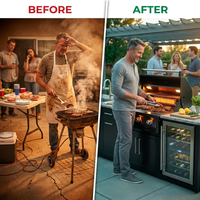 Outdoor Kitchen Island Built for Professional Backyard Cooking, 72000 BTU 4-Burner, Wine Cooler, Granite — Before & After