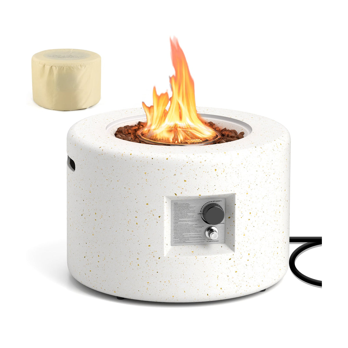 Round Terrazzo Propane Gas Fire Pit with Hideaway Tank Holder and Lava Rocks