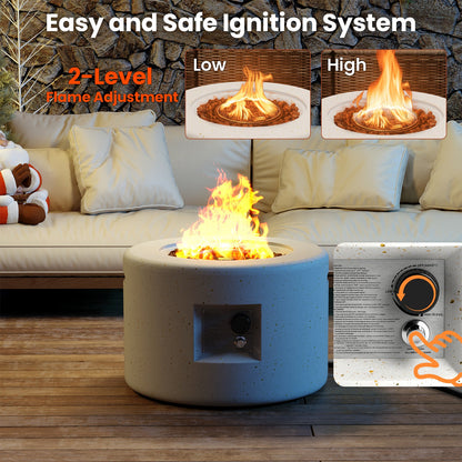Round Terrazzo Propane Gas Fire Pit with Hideaway Tank Holder and Lava Rocks