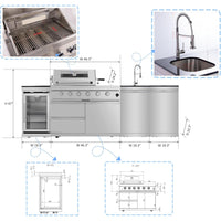 Outdoor Kitchen Island Built for Complete Backyard Cooking, 104" Modular Design, Gas Grill, Sink, Refrigerator