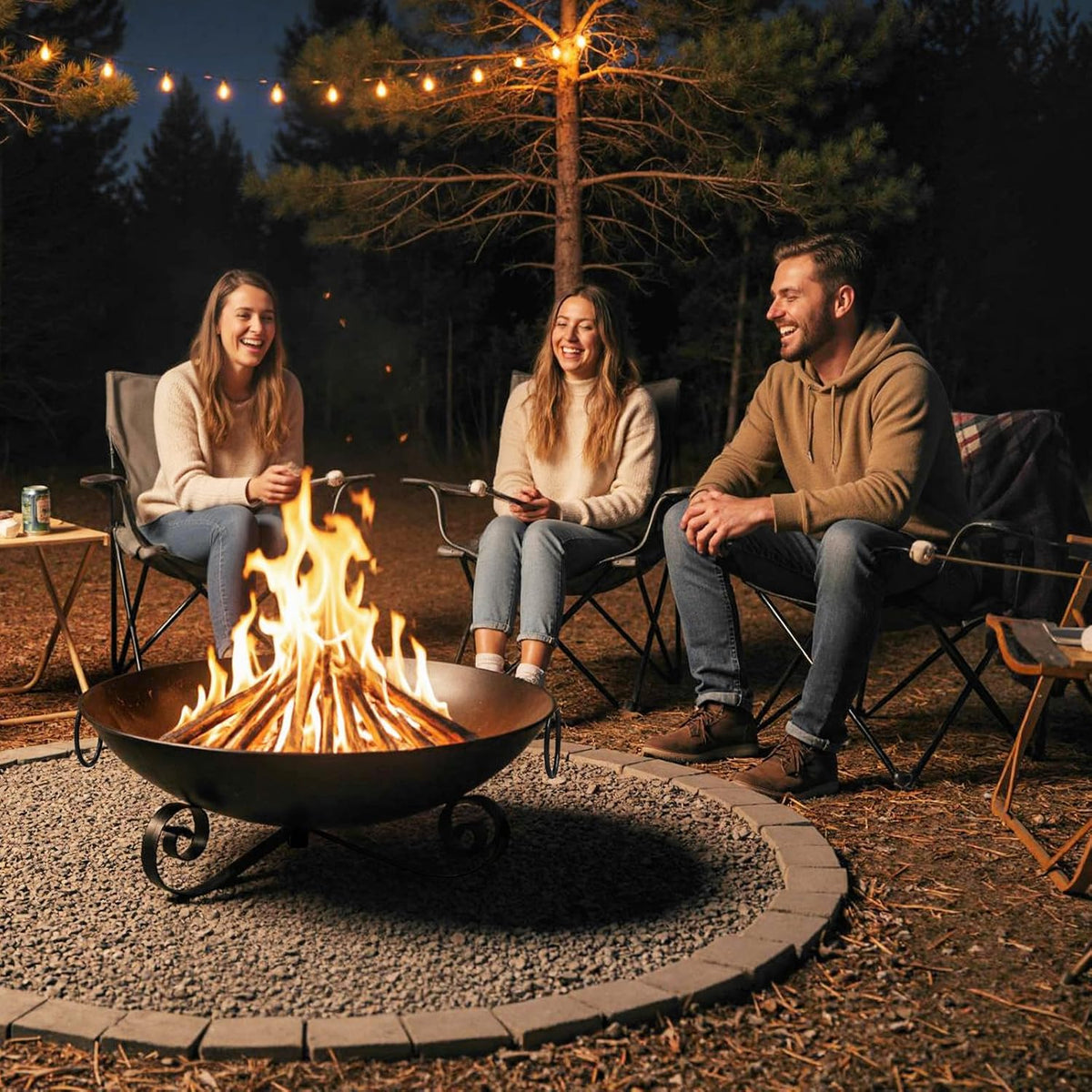 24'' Portable Metal Fire Pit for outside Wood Burning with Handles