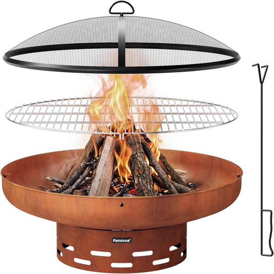 32 Inch Fire Pit with 2 Cooking Grills, Spark Screen and Poker