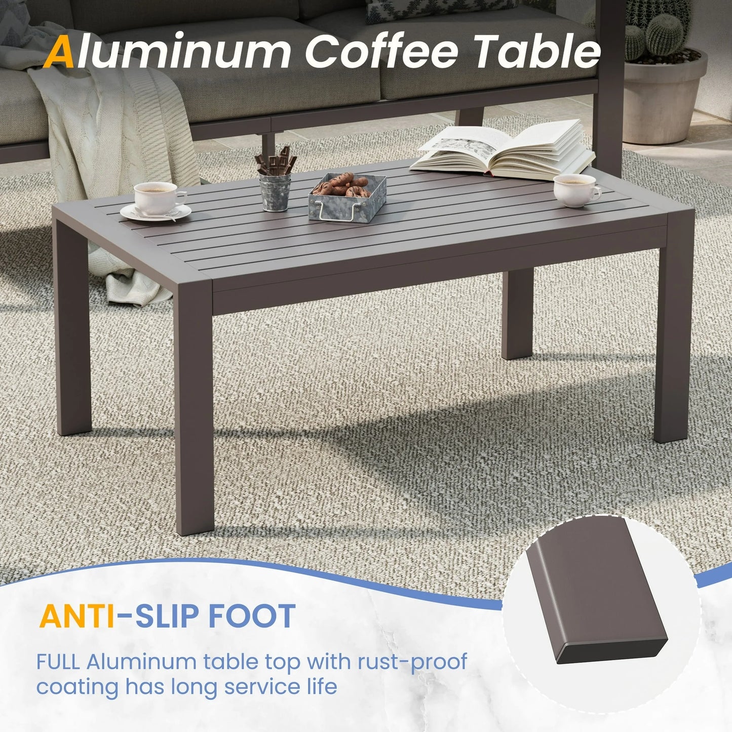 Aluminum Patio Furniture Set, Contemporary Outdoor Couch Set, Aluminum Patio Conversation Set, Beige
