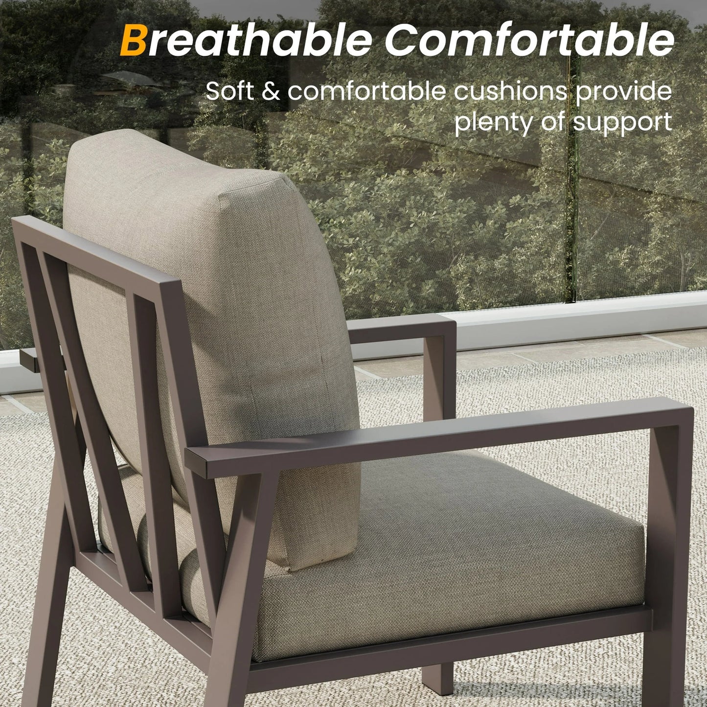 Aluminum Patio Furniture Set, Contemporary Outdoor Couch Set, Aluminum Patio Conversation Set, Beige