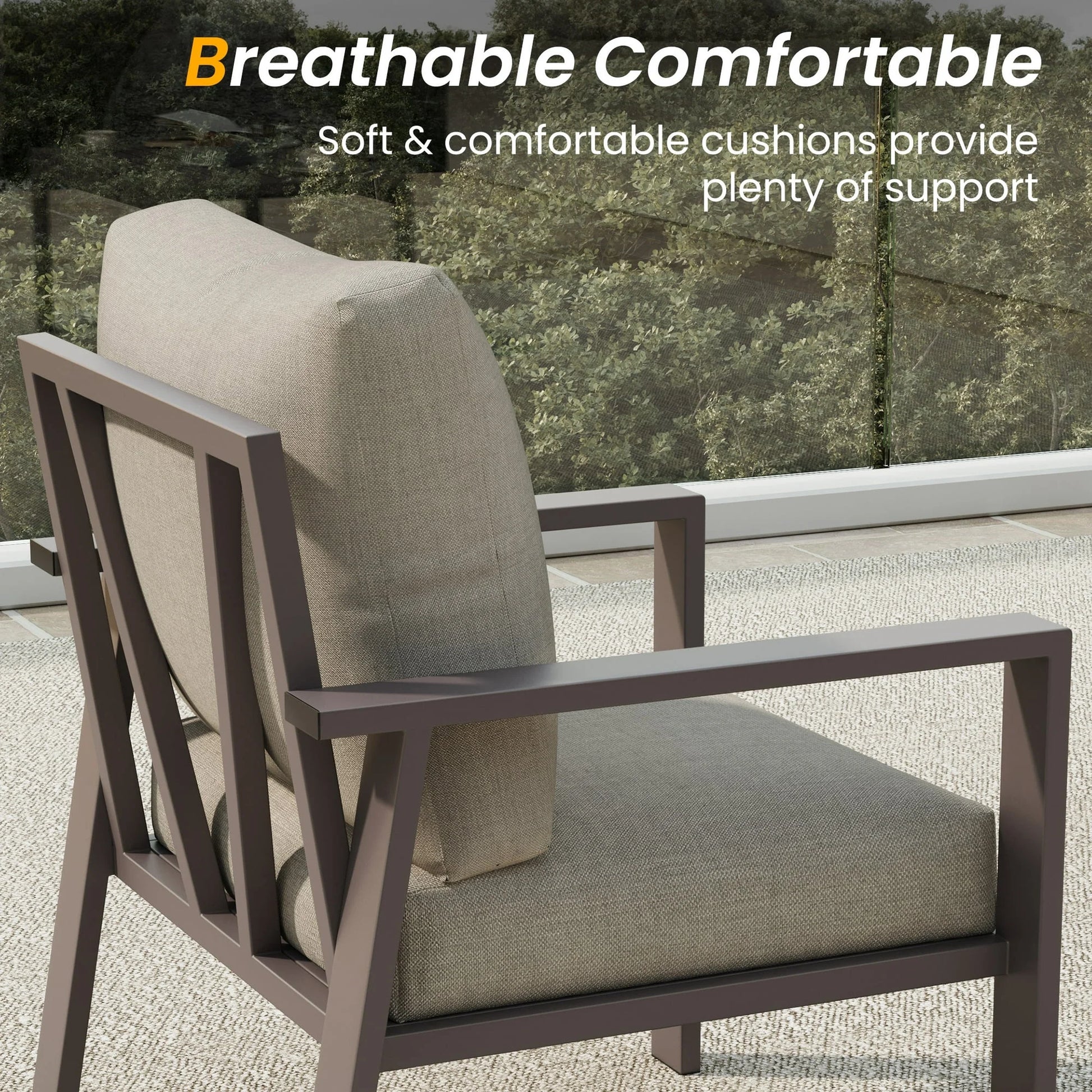 Aluminum Patio Furniture Set, Contemporary Outdoor Couch Set, Aluminum Patio Conversation Set, Beige