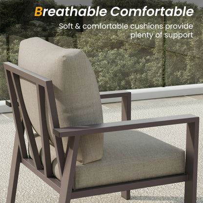 Aluminum Patio Furniture Set, Contemporary Outdoor Couch Set, Aluminum Patio Conversation Set, Beige