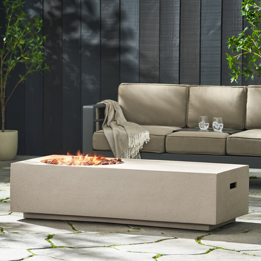 Rectangle 14.75 in MGO Fire Pit 50,000 BTU Light Grey (Tank Cover Not Included)