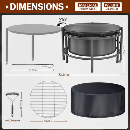 Large Outdoor Fire Pit with Poker, round Wood Burning Firepit Bowl