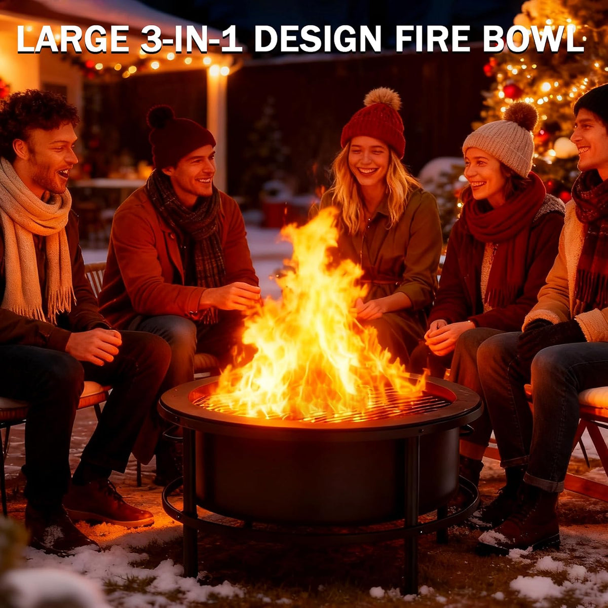 Large Outdoor Fire Pit with Poker, round Wood Burning Firepit Bowl