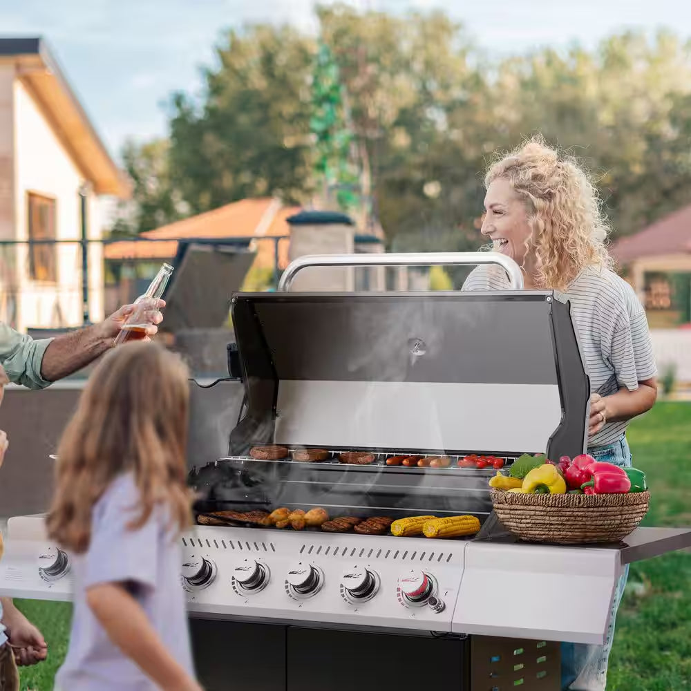 6-Burner BBQ Liquid Propane Gas Grill with Sear Burner and Side Burner, 74,000 BTU, Cabinet Style Grill in Black