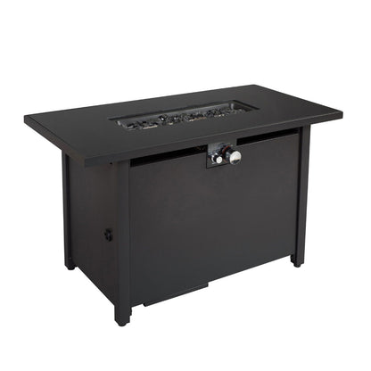 Outdoor Fire Pit Table with Smoked Glass Top - Black
