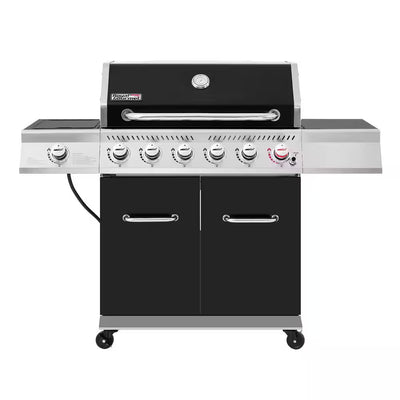 6-Burner BBQ Liquid Propane Gas Grill with Sear Burner and Side Burner, 74,000 BTU, Cabinet Style Grill in Black