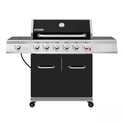 6-Burner BBQ Liquid Propane Gas Grill with Sear Burner and Side Burner, 74,000 BTU, Cabinet Style Grill in Black