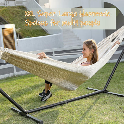 ZEAN Handwoven Hammock by Thick Cotton Rope XL Two Person Hammock for Outside, Patio Backyard Garden 550LB Capacity