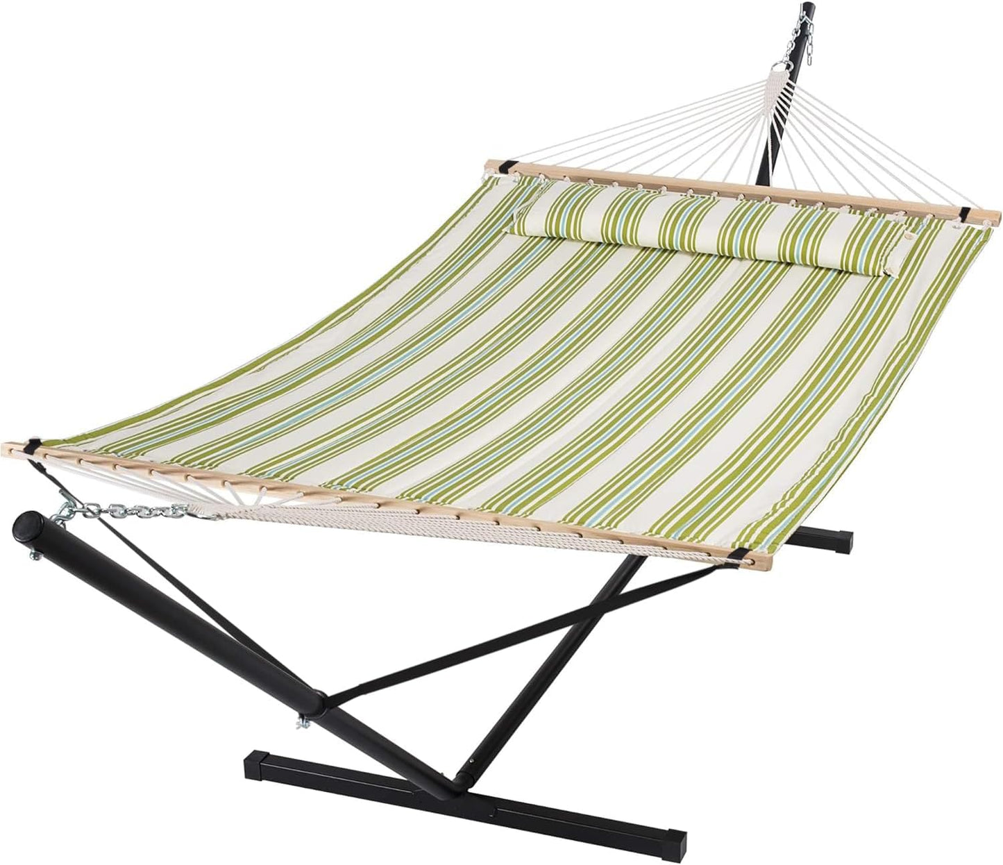 Double Outdoor Hammock with Stand and Heavy Duty Hammock Storage Bag, Extra Large Quilted Fabric Hammock Set