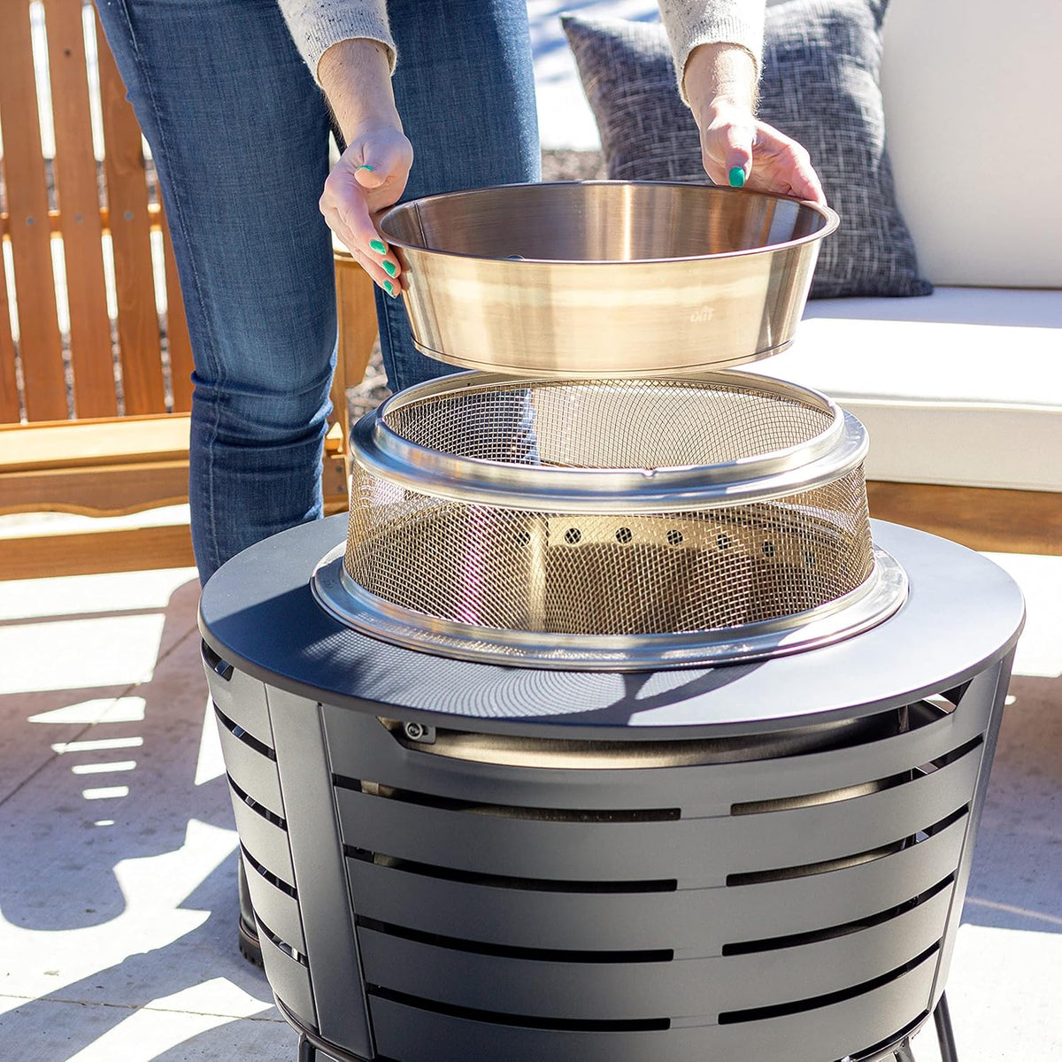 Patio & Celebration Fire Pit Heat Deflector & Screen with Poker – Outdoor Fire Pit Accessories for More Warmth & Safety – Spark Protector & Ember Guard for Even Heat Distribution, Metal