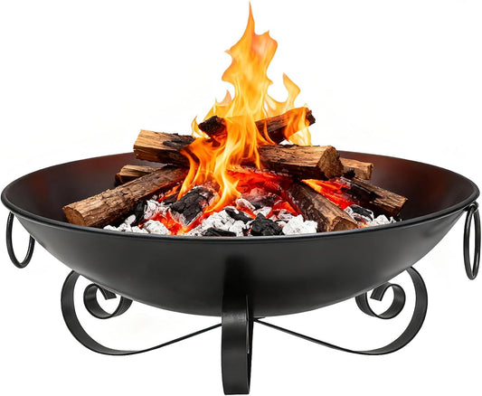 24'' Portable Metal Fire Pit for outside Wood Burning with Handles