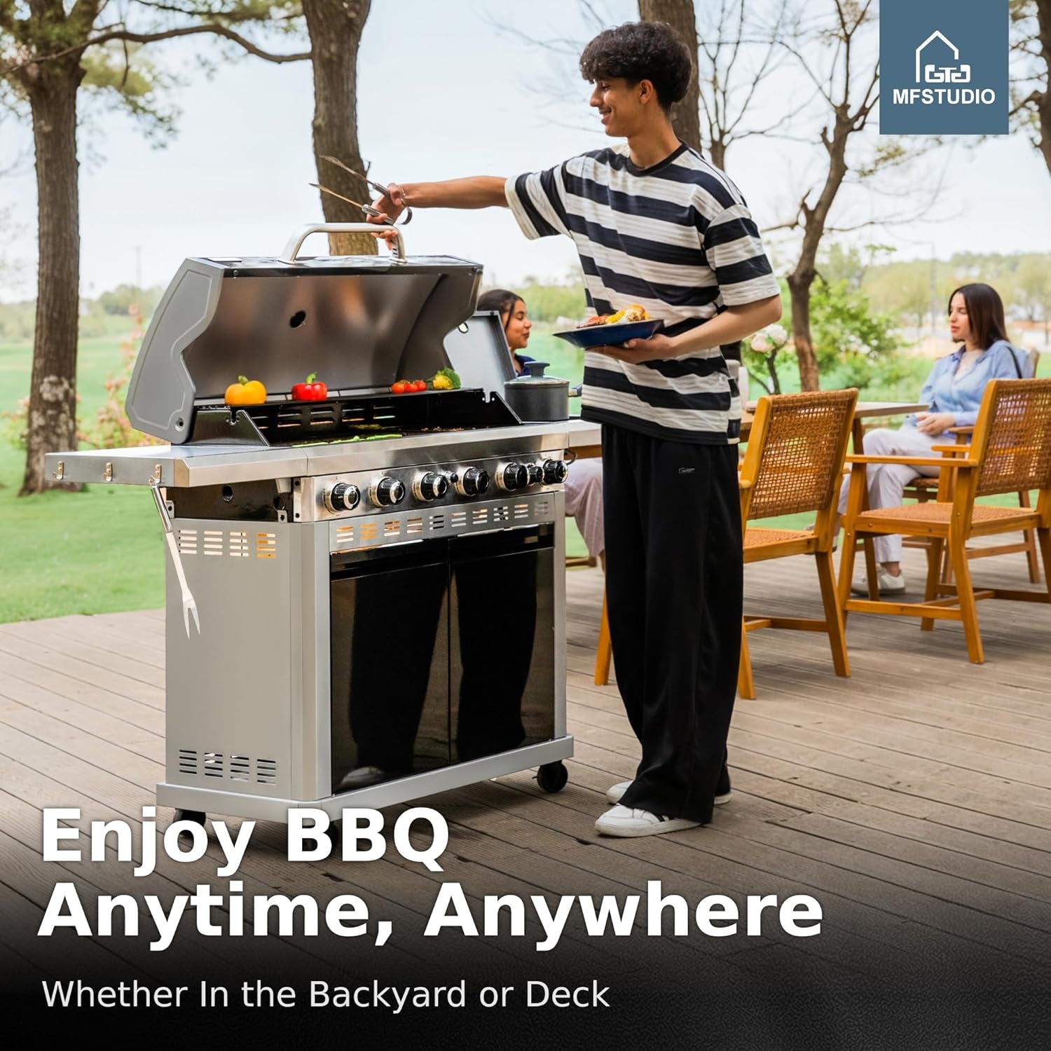 6 Burner BBQ Propane Gas Grill with Side Burner & Porcelain-Enameled Cast Iron Grates, Grill Griddle Combo for Outdoor Barbecue, 740 SQ.IN. Large Cooking Area