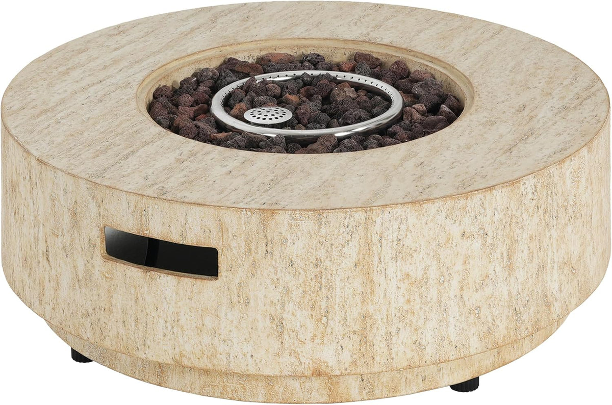 Hearth Outdoor Fire Pit and Tank Holder Set, Lightweight Concrete Tank Table, 40000BTU round Fire Pit, Concrete Patio Fire Table, No Assembly Needed, Travertine Beige