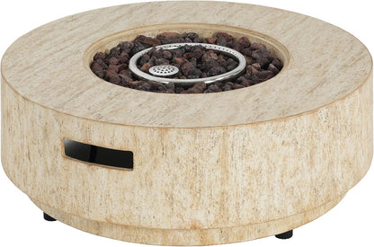 Hearth Outdoor Fire Pit and Tank Holder Set, Lightweight Concrete Tank Table, 40000BTU round Fire Pit, Concrete Patio Fire Table, No Assembly Needed, Travertine Beige