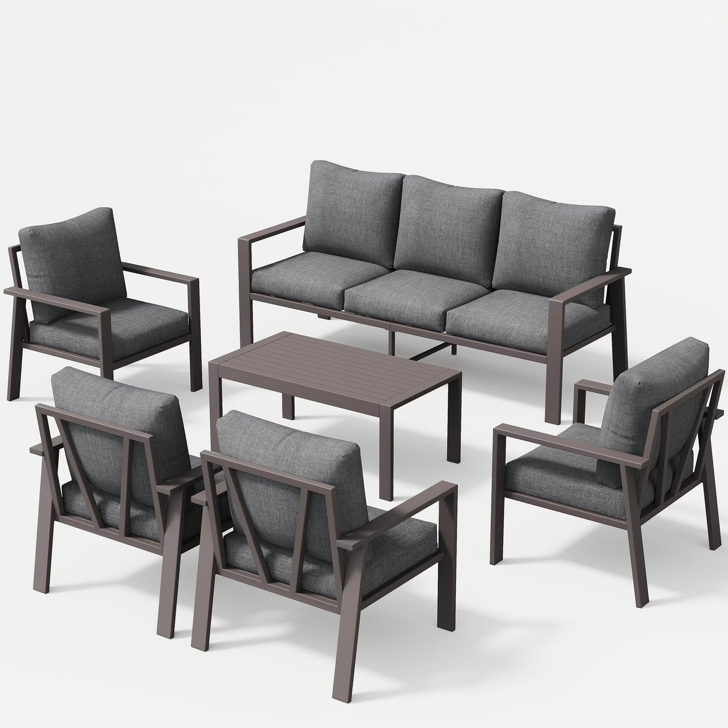 Aluminum Patio Furniture Set, Contemporary Outdoor Couch Set, Aluminum Patio Conversation Set, Gray