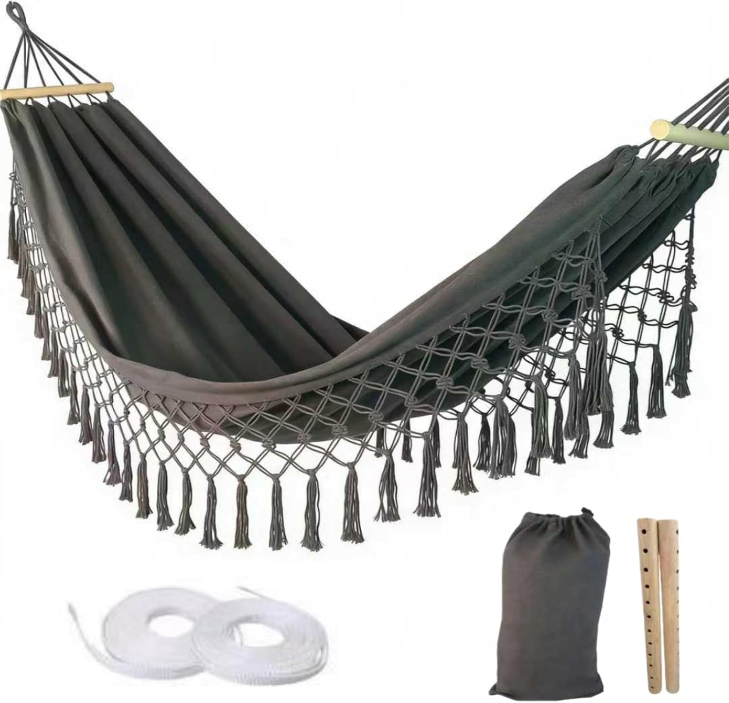 Portable Hammock,Bohemian Hammock,Rope Hammock,Suitable,Yard, Beach, Backyard,Garden (Gray, 79 * 39)