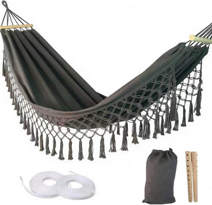 Portable Hammock,Bohemian Hammock,Rope Hammock,Suitable,Yard, Beach, Backyard,Garden (Gray, 79 * 39)
