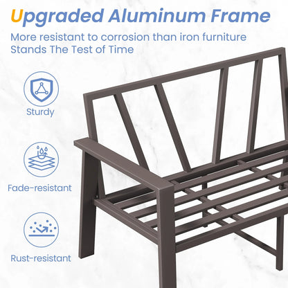 Aluminum Patio Furniture Set, Contemporary Outdoor Couch Set, Aluminum Patio Conversation Set, Beige