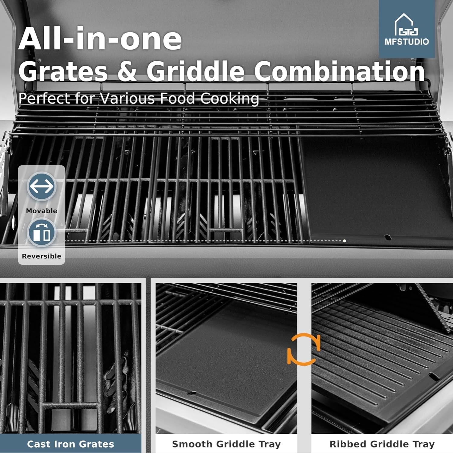 6 Burner BBQ Propane Gas Grill with Side Burner & Porcelain-Enameled Cast Iron Grates, Grill Griddle Combo for Outdoor Barbecue, 740 SQ.IN. Large Cooking Area