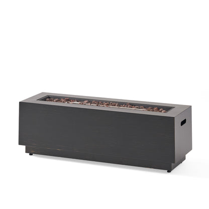 48" Outdoor 50,000 BTU Rectangular Iron Propane Fire Pit, Dark
