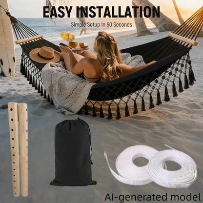 Portable Hammock,Bohemian Hammock,Rope Hammock,Suitable,Yard, Beach, Backyard,Garden (Gray, 79 * 39)