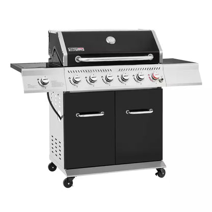 6-Burner BBQ Liquid Propane Gas Grill with Sear Burner and Side Burner, 74,000 BTU, Cabinet Style Grill in Black