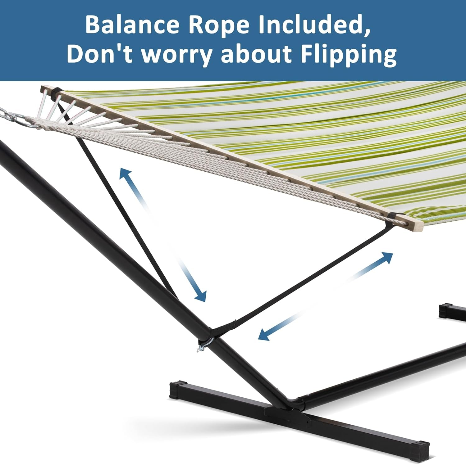 Double Outdoor Hammock with Stand and Heavy Duty Hammock Storage Bag, Extra Large Quilted Fabric Hammock Set