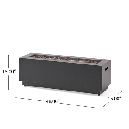 48" Outdoor 50,000 BTU Rectangular Iron Propane Fire Pit, Dark